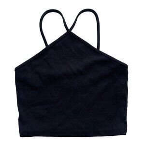 Zara Women's Large L LG Black Ribbed Cotton Elastane Spaghetti Strap Crop Top